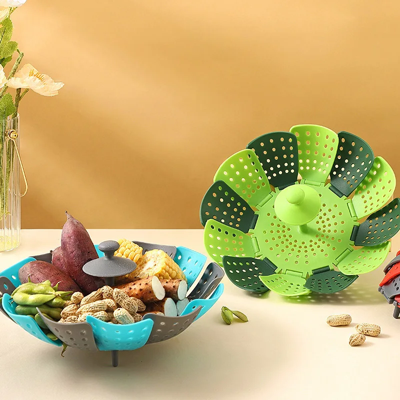 Silicone Steamer Basket - 접이식 음식 기선 야채 및 과일