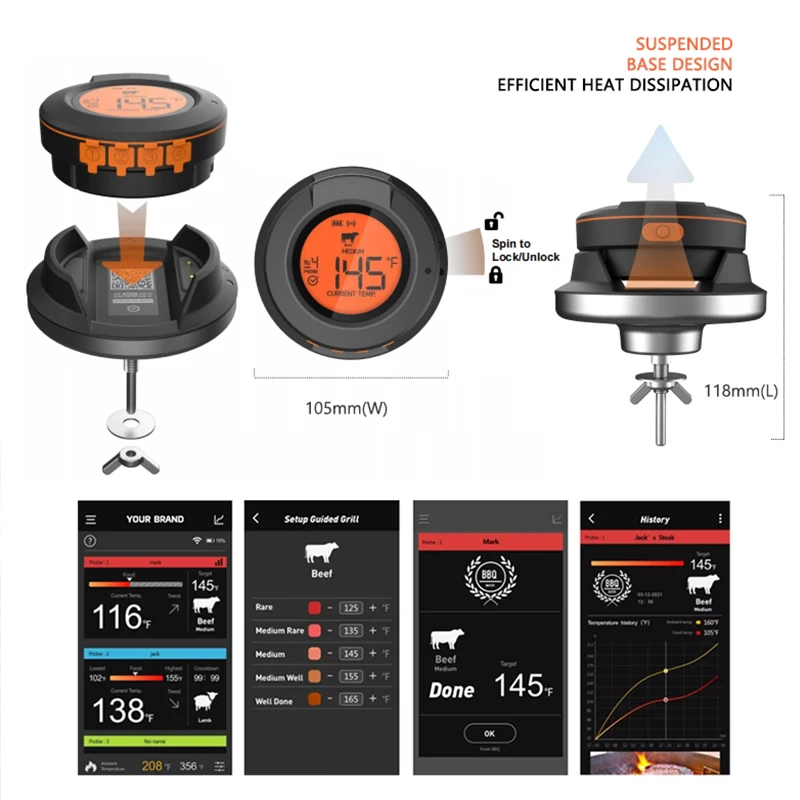 블루투스 온도계 디지털 센서 높은 500도 오븐 그릴  - Kitchen Gadgets Under 500 리뷰 및 가격