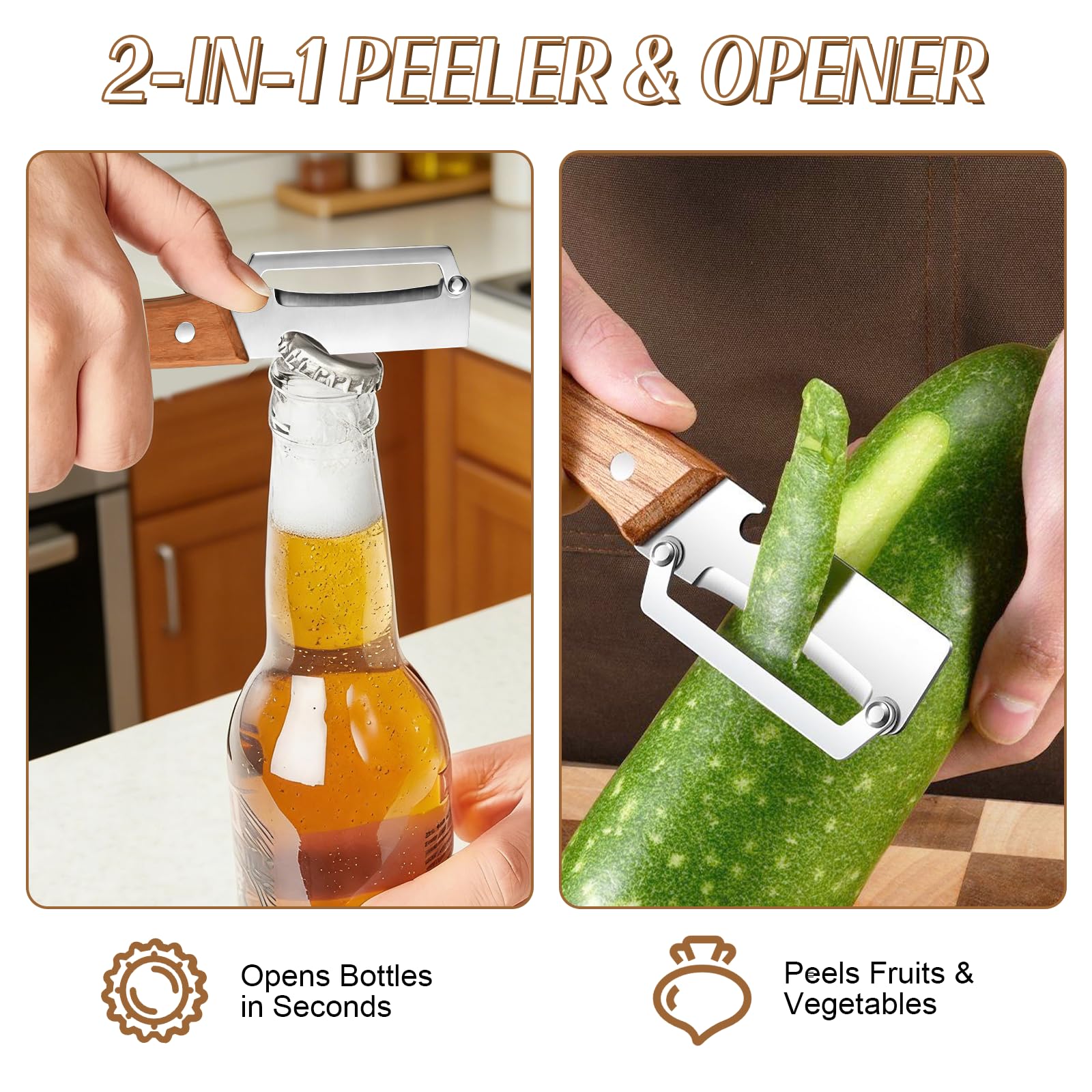 나무 손잡이와 병따개가 있는 3-in-1 야채 필러,  - Vegetable Kitchen Gadgets 리뷰 및 가격