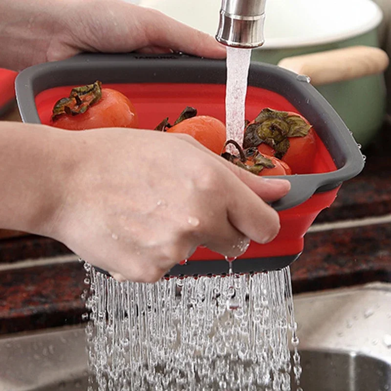 새로운 접이식 야채 세척 바구니 야채 과일 필터 휴대용 - Silicone Steamer Basket 리뷰 및 가격